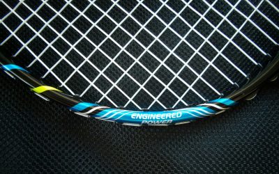 blue and white tennis racket